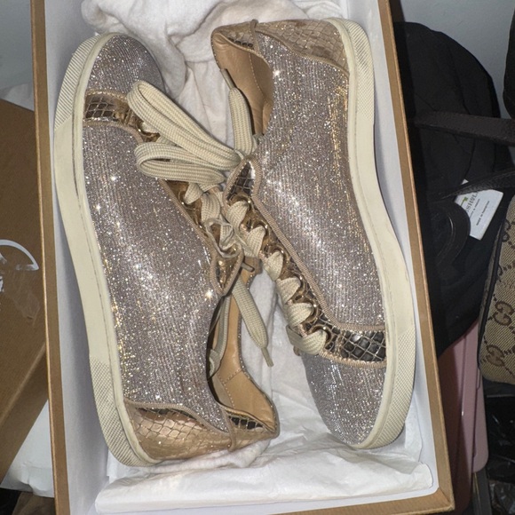 Christian Louboutin Shoes - Christian Louboutin Women's Glitter Low-Top Sneakers in Champagne Gold